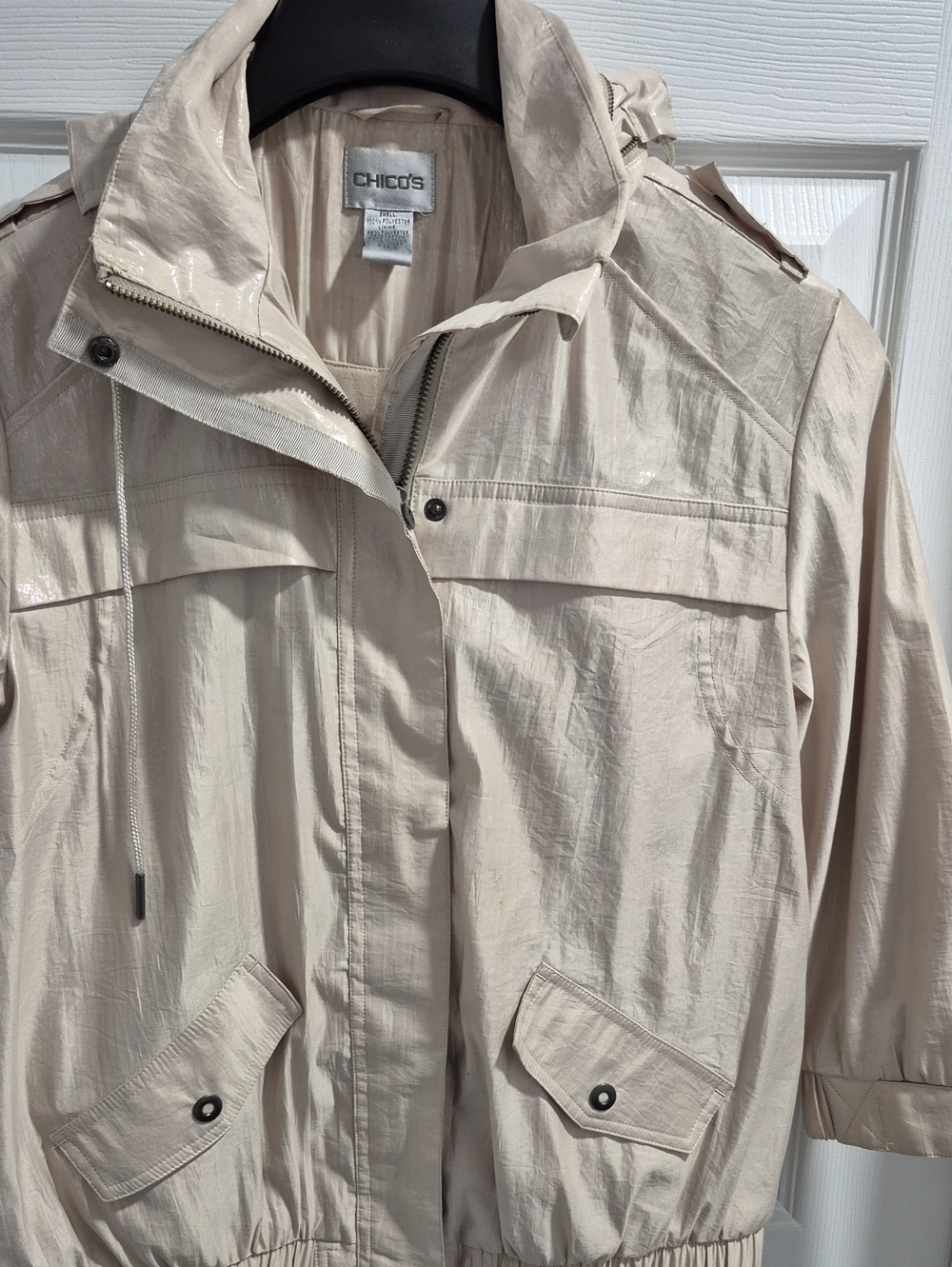 Chico's Cream Utility Hooded Jacket Chico Size 0, US Small